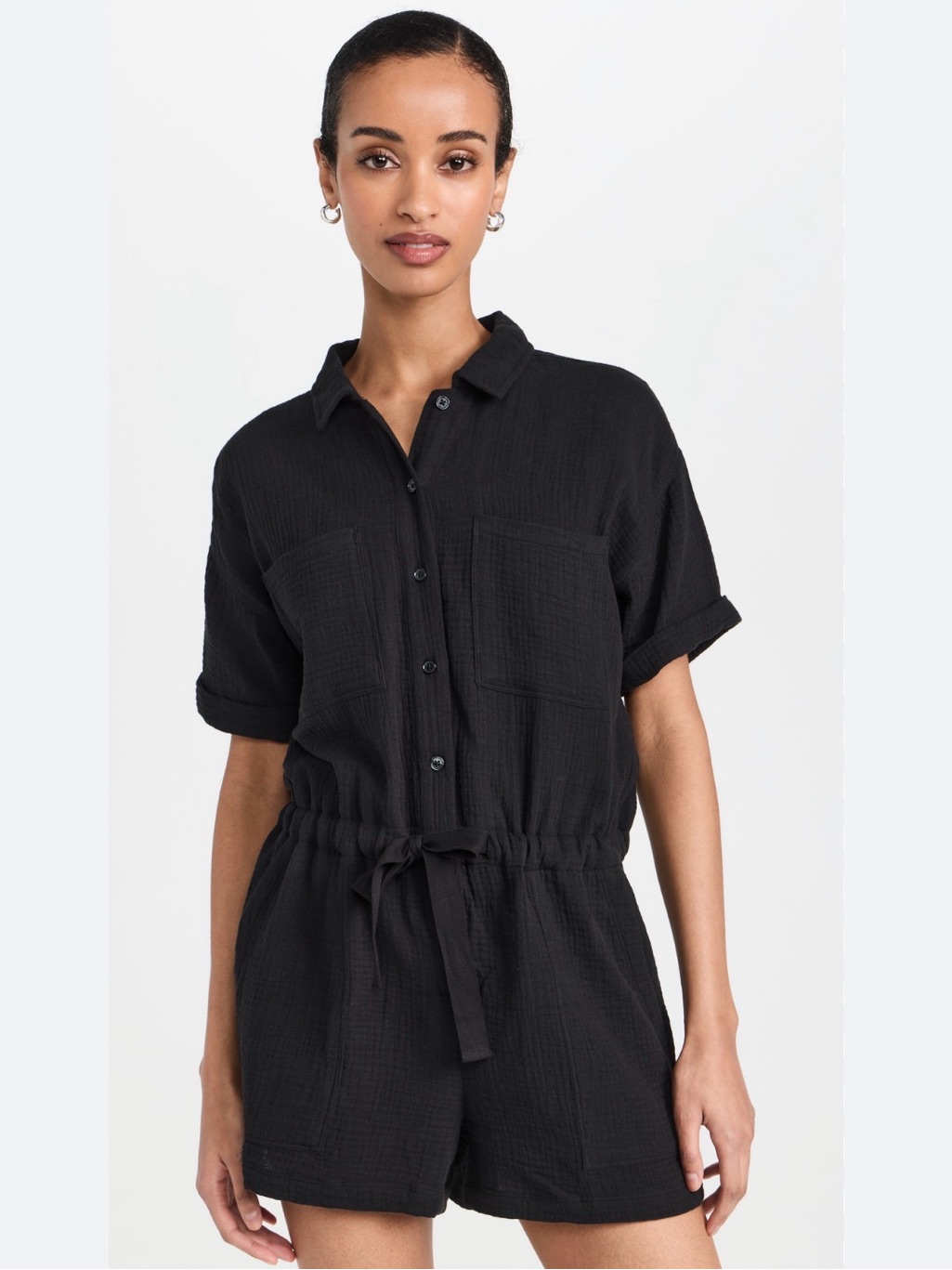 She + Sky Black Women's Romper With Button Front